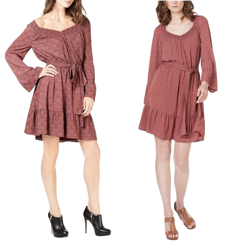 NEW Michael Kors‎ Boho Floral Slouchy Dress Size Medium P Belted Bell Sleeves